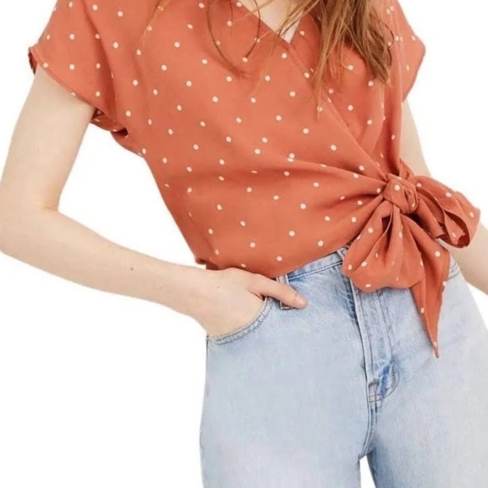 Madewell Polka Dot sash tie wrap top - Picture 2 of 3
